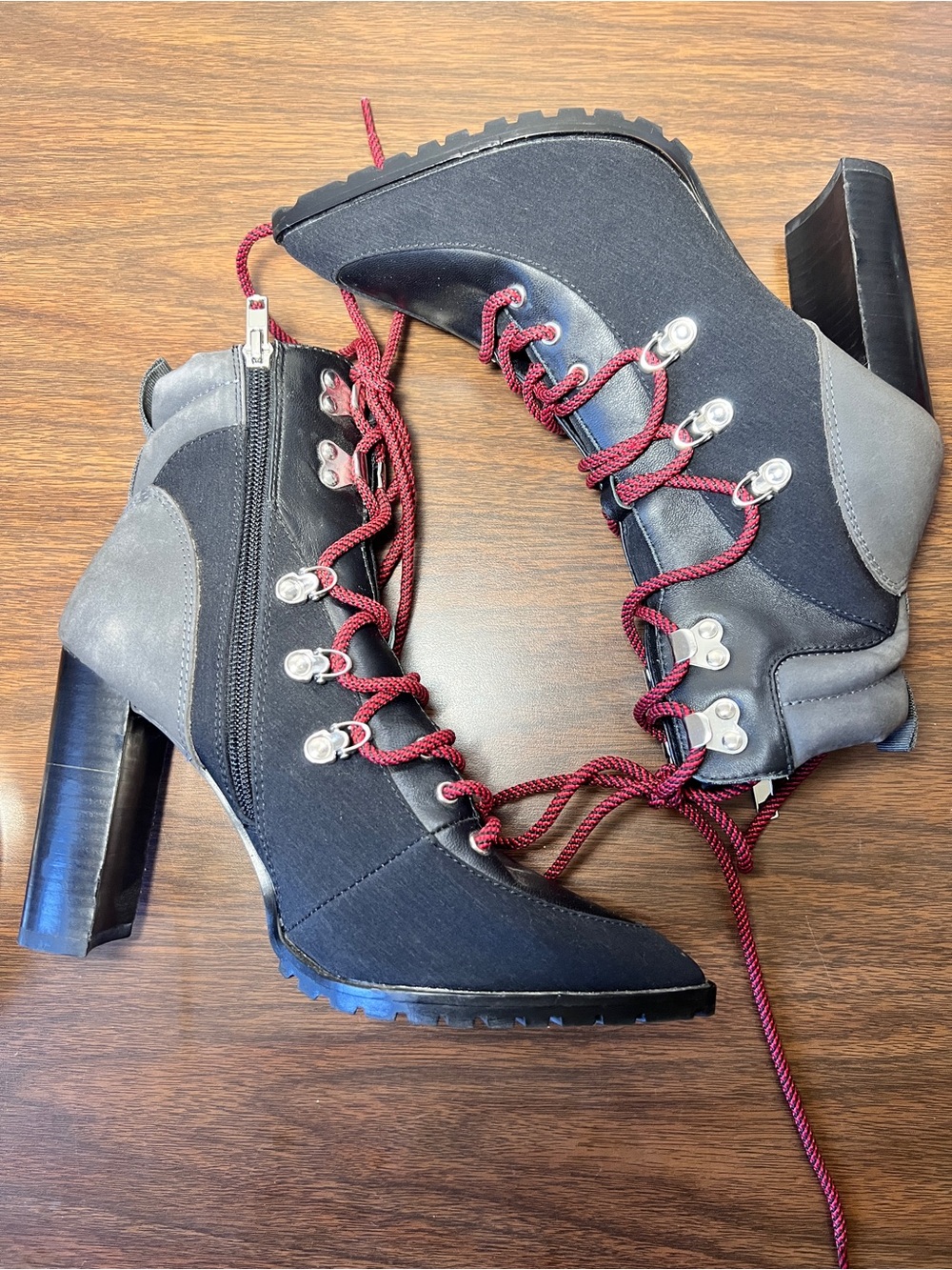 Steve Madden ‘Karey’ Heeled Leather/Fabric Pointed Toe Lace-up Boots - Size 7